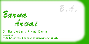 barna arvai business card